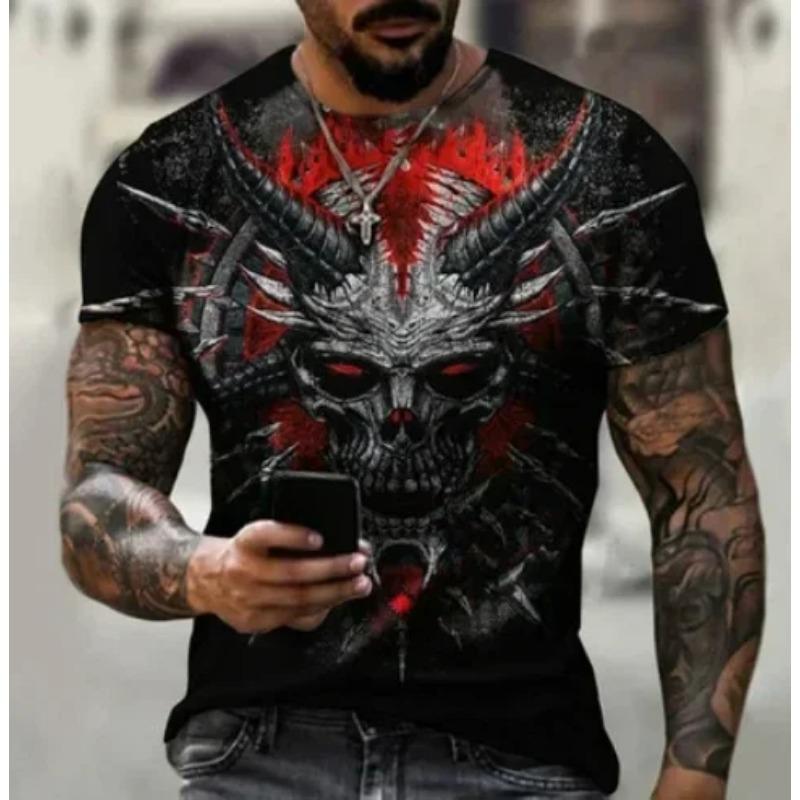 2025 Summer New Devil Satan Print T-shirt 3D Men Short Sleeved Tee Shirt Fashion Harajuku Hip Hop Casual Unisex Streetwear