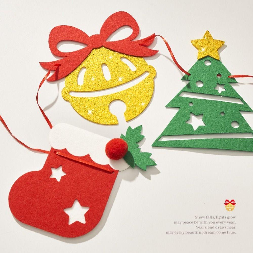 Felt Christmas Banner Elk Design Red Green Xmas Pull Flag Santa Design Hanging Ornament Party Banner New Year Party