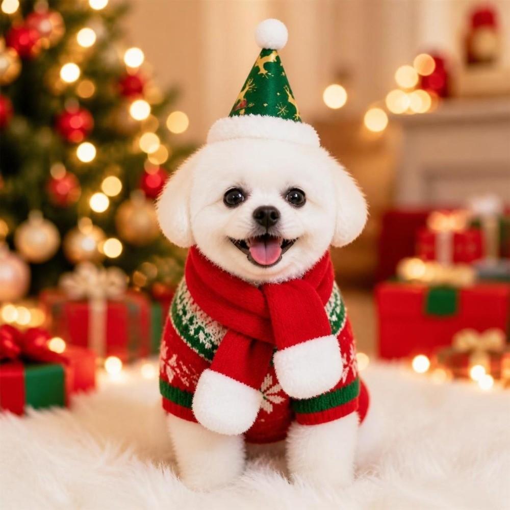 2Pcs/Set Winter Dog Scarf Collar Christmas Cat Scarf Hat Cute Pet Neck Warmer for Puppy Kitten