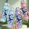 1 PZ Bottiglia d'Acqua Sportiva in Plastica Colorata con Motivo Balena Blu, Inchiostro Blu, 750ml, Ermetica, Tappo con Cannuccia a Flip, Adatta per Sport, Ufficio, Uso Domestico