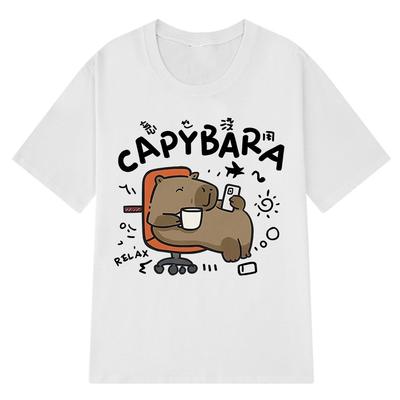 Funny Capybara Cartoon Printed T-shirt Men Women Casual Loose Short Sleeved Tshirt Summer Stree Casual Harajuku Unisex T Shirts