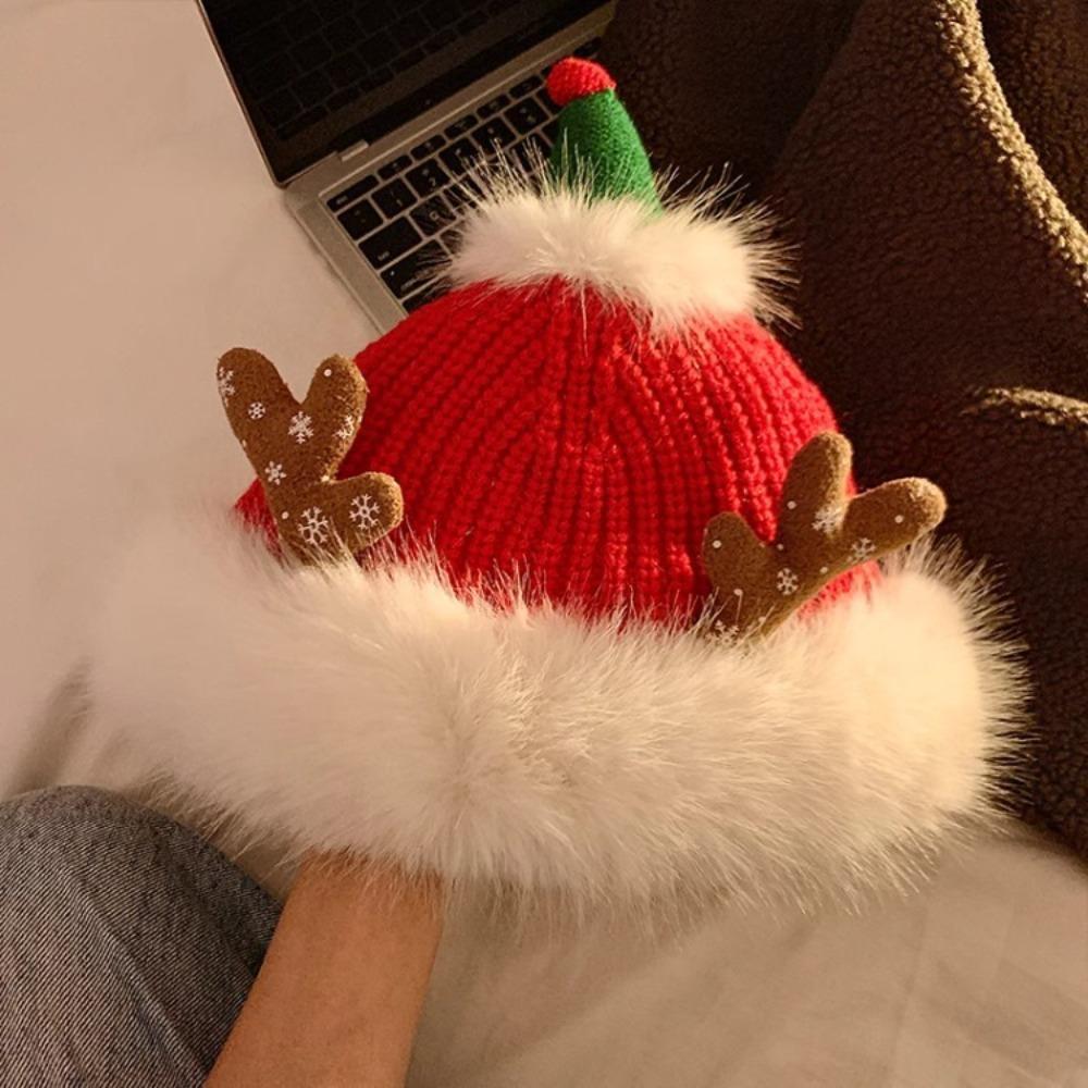 Soft Christmas Plush Cap Windproof Big Pullover Hat Fashion Thickened Brimless Cap  Outdoor