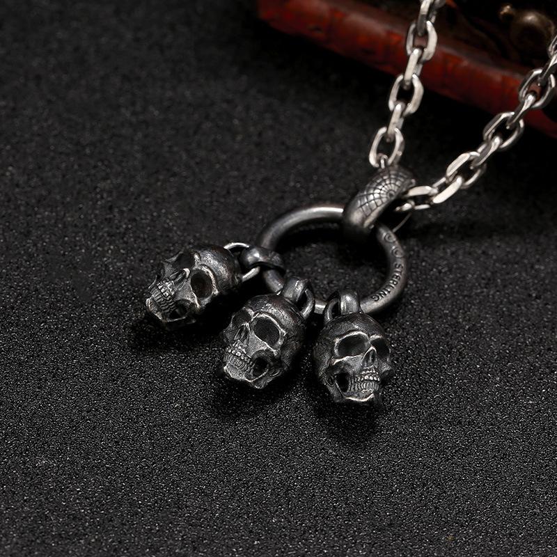 Men's Black Skull Necklace Pendant Thai Silver Retro Jewelry