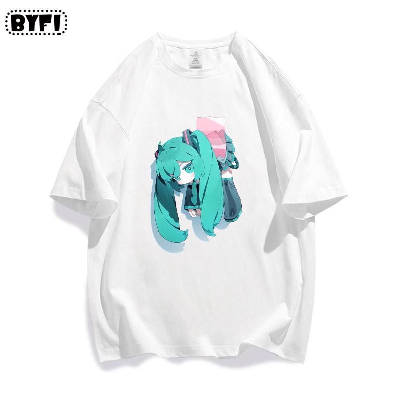 Hatsune Miku Miku Tape Short Sleeve Cute Peer Anime Pure Cotton Printed Unisexs and Unisexs Personalized Casual Plain Tshirt