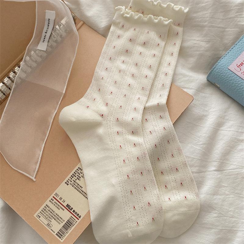 Female Summer Thin Style Casual All Build Mesh Breathable Small Floral Auricle Lace In The Tube Cotton Socks