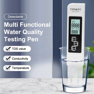 1 Pcs White Digital Water Quality Tester Tds Ec Meter Range 0 To 9990 Multifunctional Water Purity Temperature Temp Ppm Tester