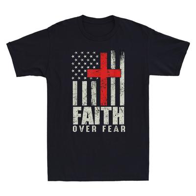 Faith Retro American USA Flag Christian Cross Jesus Funny Men T-Shirt