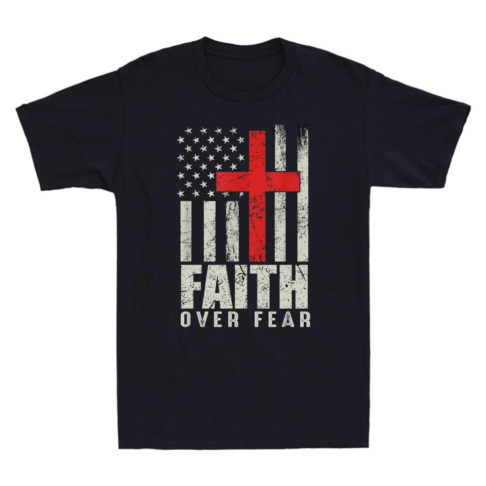 Faith Retro American USA Flag Christian Cross Jesus Funny Men T-Shirt S
