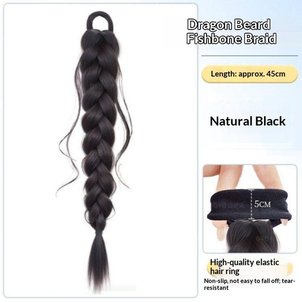 18 Inch Luie Zijkant Vissenstaart Vlecht Paardenstaart Synthetisch Haar Hittebestendig Natuurlijke Haaraccessoires voor Vrouwen Dagelijkse Feeststyling 18inches black