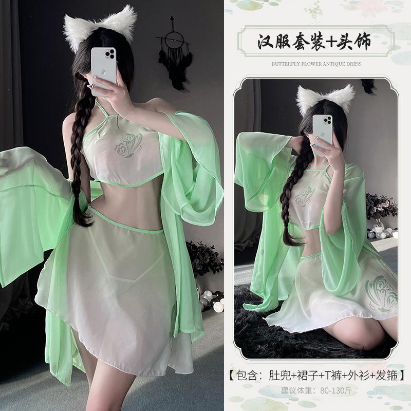 Sexy Lingerie Pajamas Hanfu Antique Belly Pocket Pure Desire Style Hot Uniform Perspective Nightdress