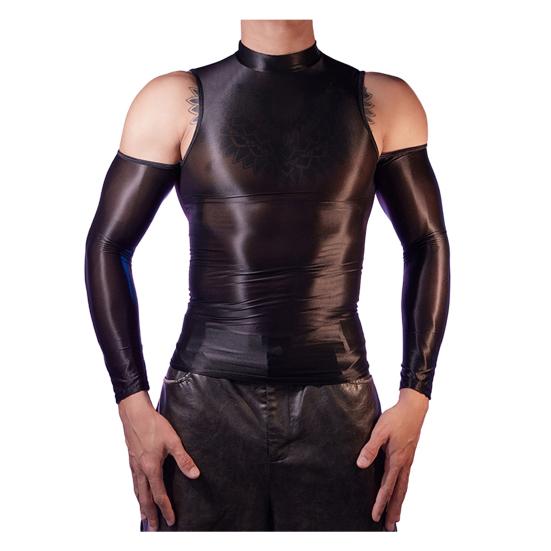 Sexy Men Glossy Shiny T-Shirt Smooth Breathable Top High Elastic Transparent See-Through Nightclub Skinny Tops