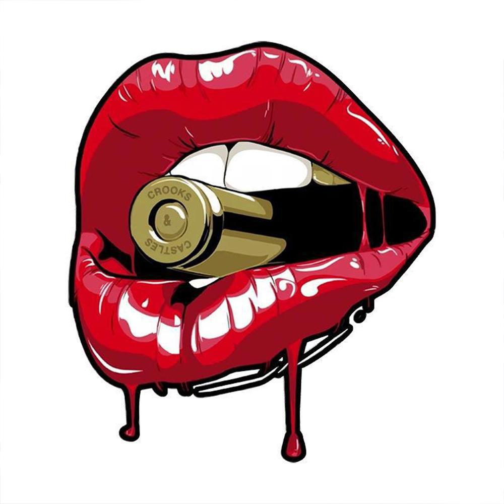 17CMX15CM Personality PVC Decal Red Lips With Bullet Car Sticker Motorcycle Helmetmet Laptop Decorative DIY Accessories