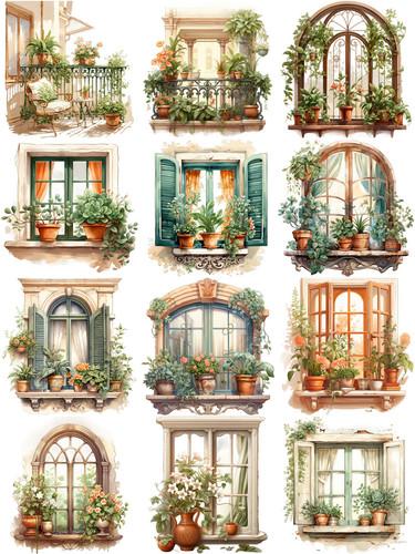 12Pcs/Pack Green Courtyard Sticker DIY Craft Scrapbooking Album Junk Journal Decorative Stickers