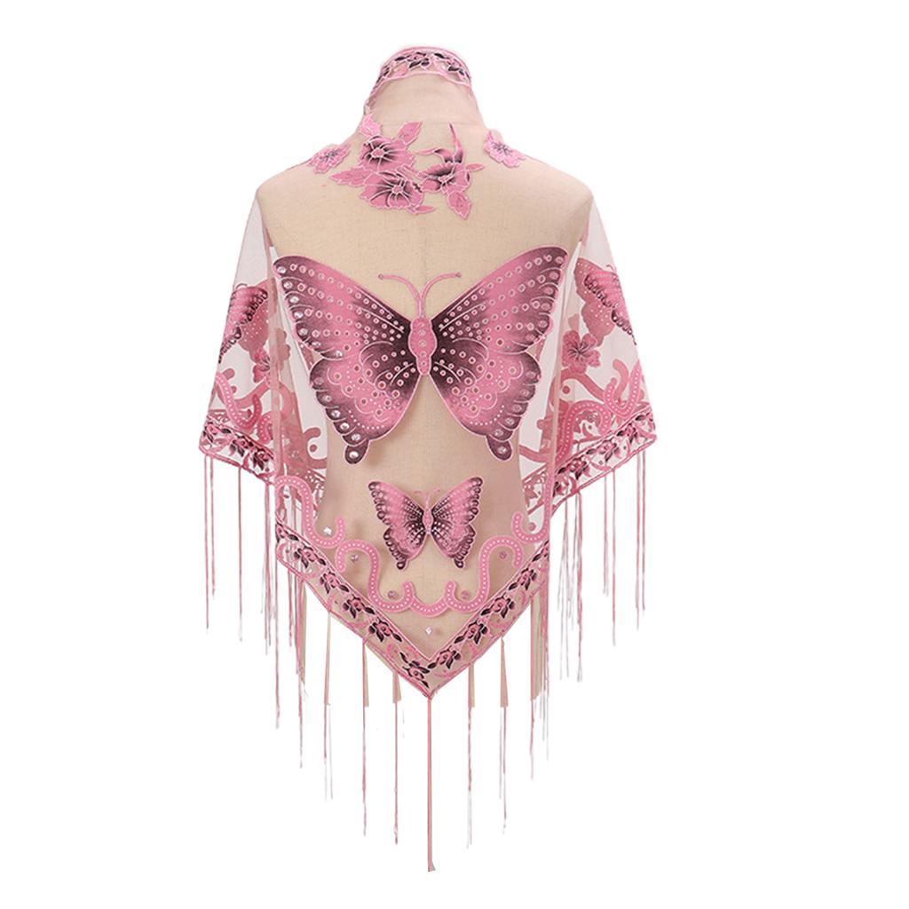 Butterfly Embroidered Shawl Lace Triangle Scarf Formal Shawls And Wrap For Evening Dresses Sheer Shawl With Fringe