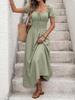 2026 Spring/Summer Elegant French Square Neck Puff Sleeve Long Dress for Women