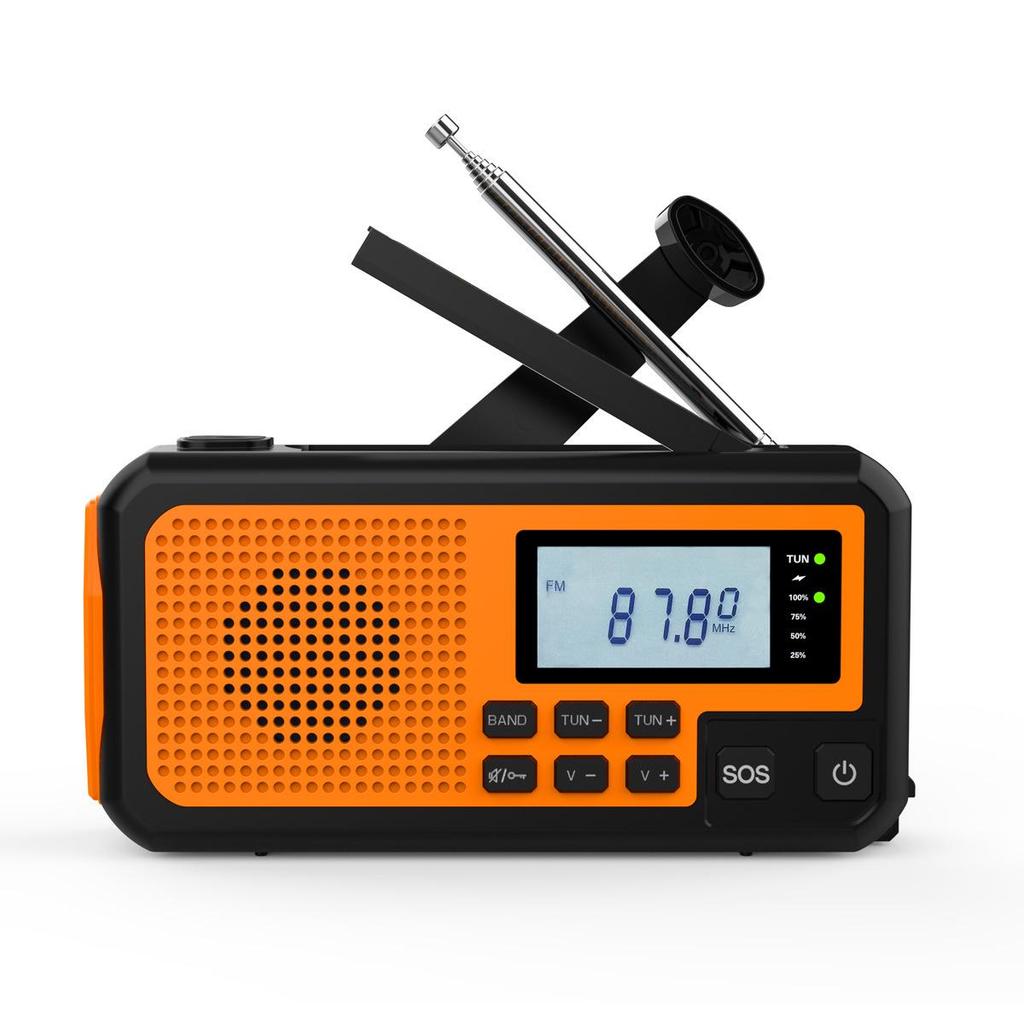 Solar-Powered Multi-Function Emergency Radio and Flashlight with Hand Crank and Power Bank