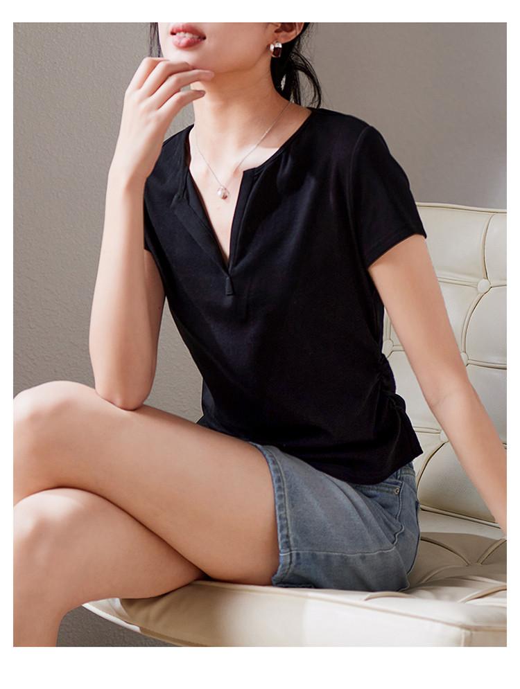 Waist Slimming V-neck Short Sleeved T-shirt for Women In Summer 2026, Fashionable and Casual Versatile Solid Color Top