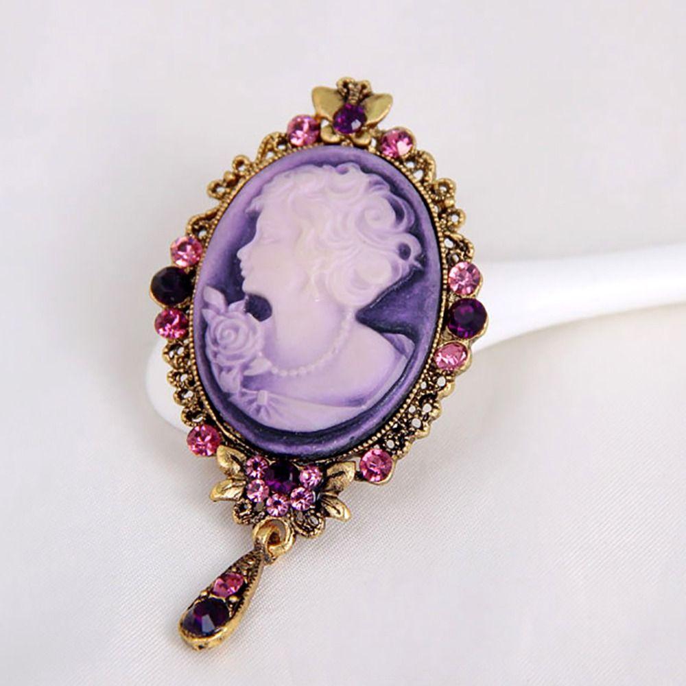 Vintage Style Cameo Brooches Crystal Rhinestones Exquisite Hollow Out Crystal Rhinestones Brooches Head Design