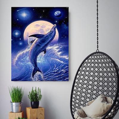 Diamant-Malerei, Cartoon-Tier, Delfin und Mond, Stich, Diamant-Mosaik, Handwerk, Diamant-Stickerei