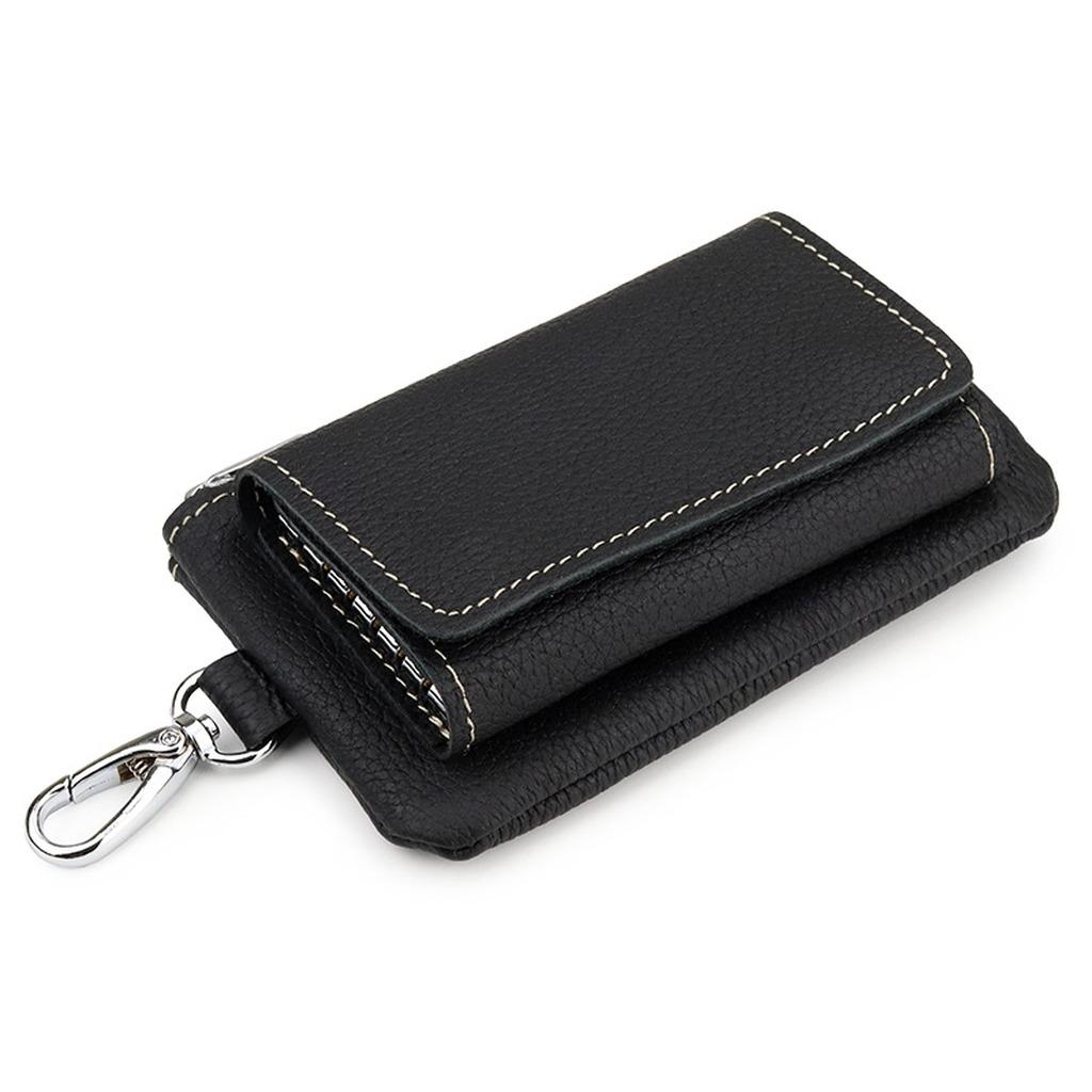 

Multifunctional Key Organizer Genuine Leather Coin Pocket Key Holder With Zipper Pocket Top Grain Trifold Key Wallet чёрный