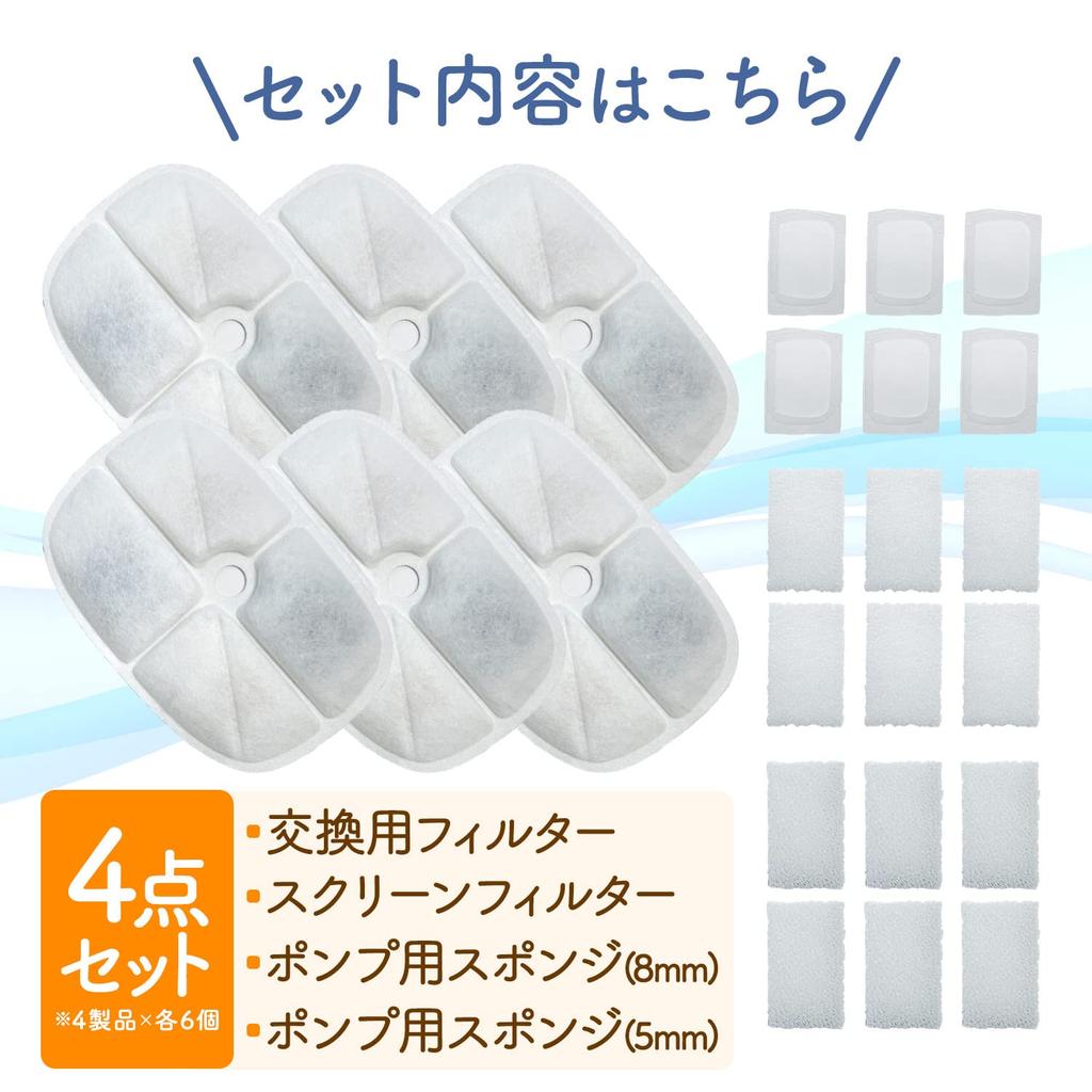 YUKI TRADING Replacement Filter Set + Screen Filter Set for Petoneer Fresco FS910 (Compatible Filters): 6 Replacement Filters, 6 Screen Filters, 6 Spo