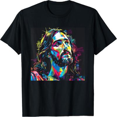 Jesus In Bold Pop Art Tie Dye Portrait Rainbow T-Shirt