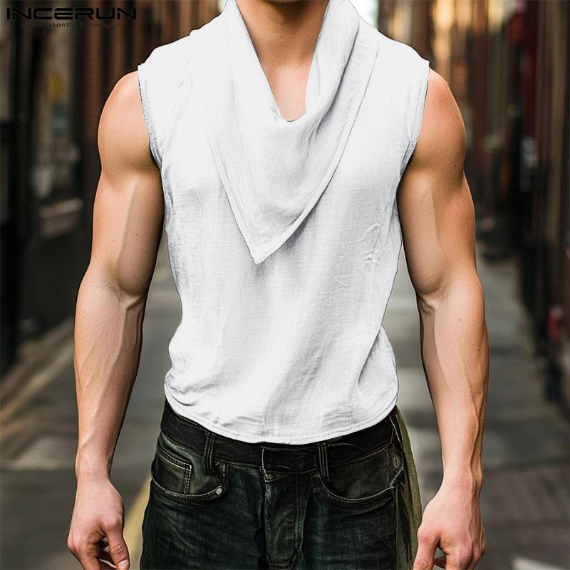 INCERUN Men Swing Collar Sleeveless See Through Casual Sheer Tank Tops