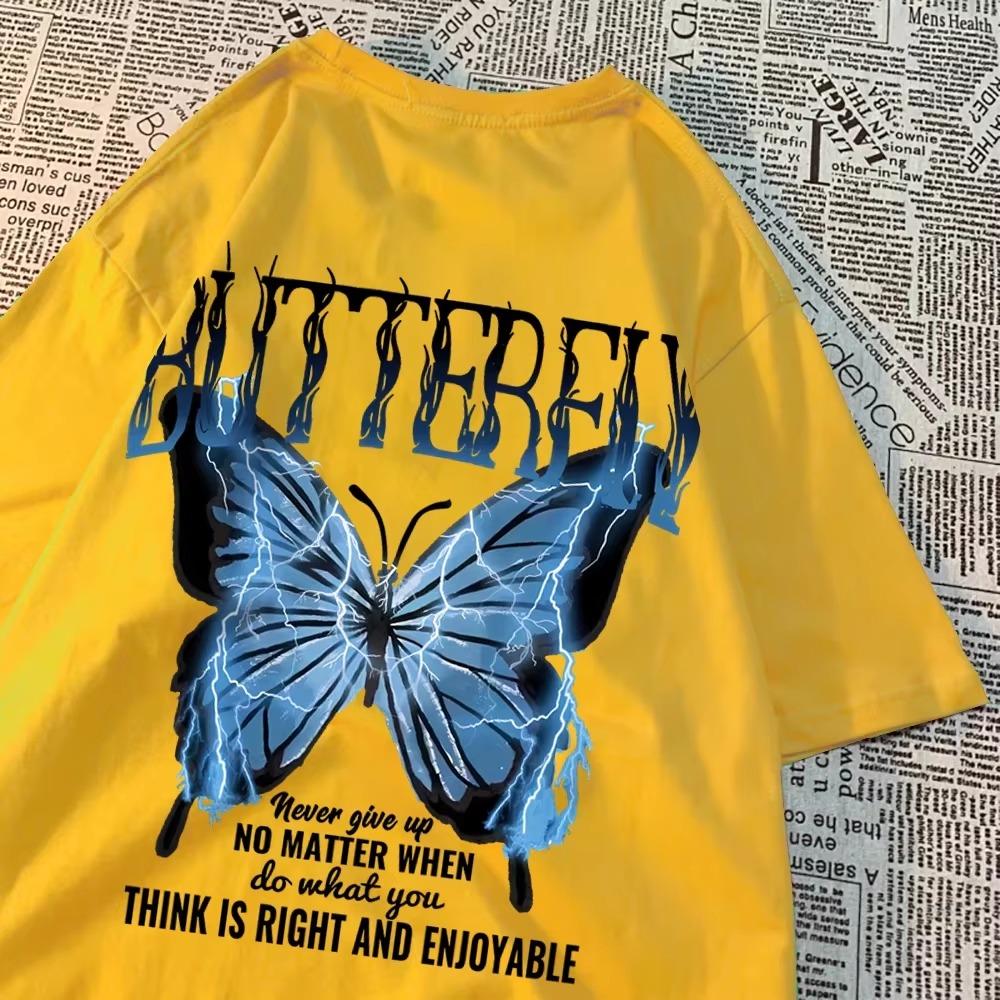 

Синяя молния бабочка креативная футболка Word мужская повседневная свободная футболка повседневная свободная футболка одежда узор качественные топы S
