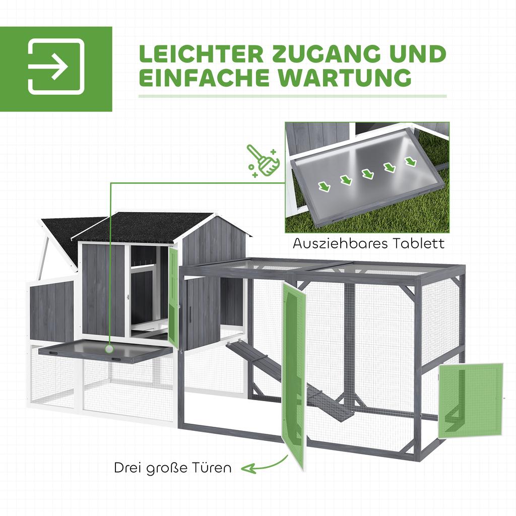 Pollaio con Recinto per 3-4 Galline, Nido a 3 Scomparti, Superficie 1,9 m², Legno di Abete, Grigio