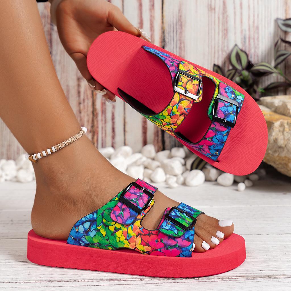Sandali estivi piatti da donna, set di scarpe alla moda antiscivolo in stile etnico, scarpe casual da spiaggia all'aperto