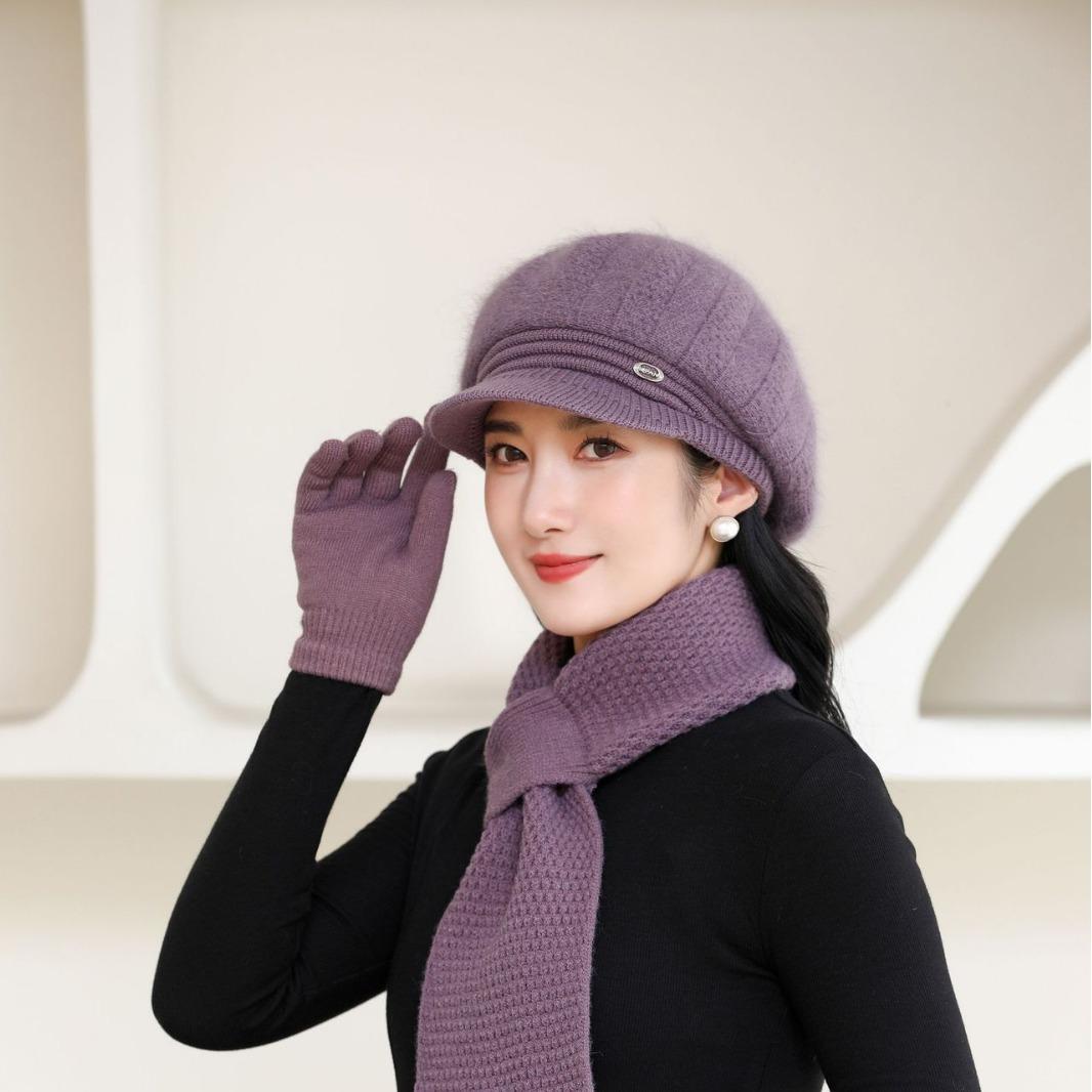 

Autumn and Winter Hats for Women Mothers Thickened Warm Wool Hats for Grandma Rabbit Hair Fashionable Cold-proof Knitted Hats average size