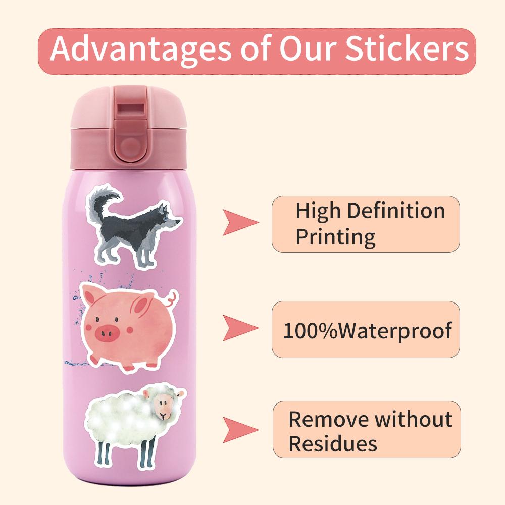 10 30 50Pcs Watercolor Farm Animals Stickers For Suitcase Skateboard Laptop Luggage Phone Car Styling Diy Decal Pegatinas