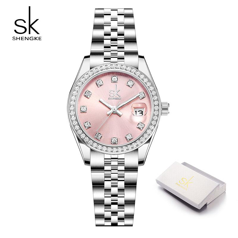 

Shengke Fashion Design женские кварцевые наручные часы Лучшие роскошные женские часы с ремешком из нержавеющей стали женские подарки часы для жены розовый