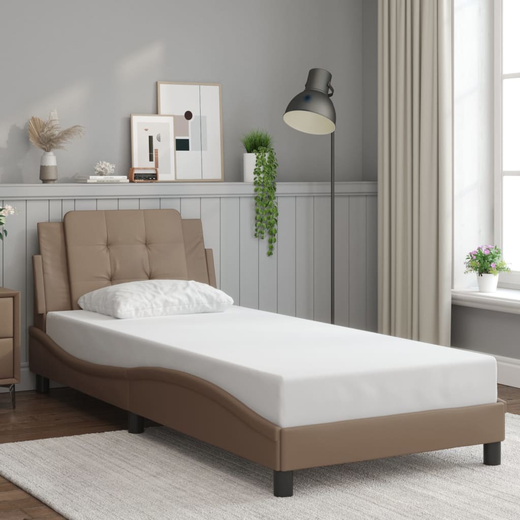 Vidaxl Bed Frame With LED, Color Cappuccino, 90X190 Cm, Faux Leather
