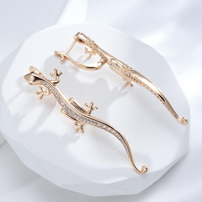 New Luxurious Lizard Drop Earring Personality Gothic Natural Zircon  Rose Gold Color Earrings Fashion Animal Jewelry