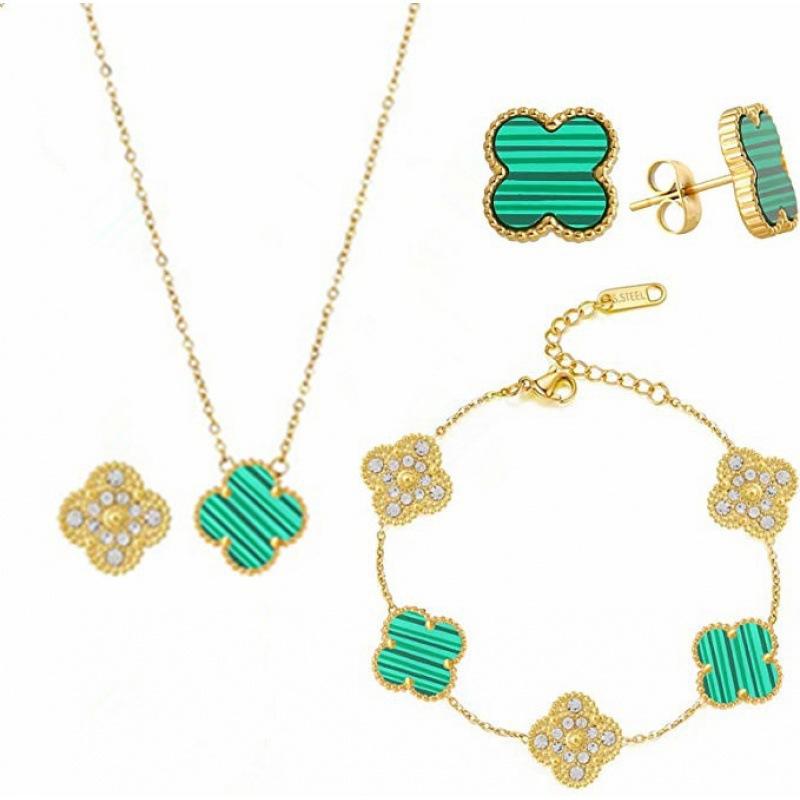 Four-leaf Clover Necklace Bracelet and Earring Set Titanium Steel Colorfast Five-flower Bracelet