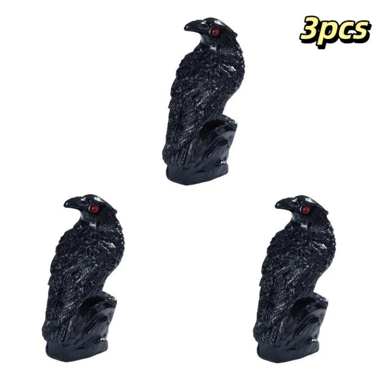 3pcs Skull Crow Miniature Model Halloween Resin Statue Dollhouse Home/Garden Scene Ornament Photography Prop Horror Atmosphere