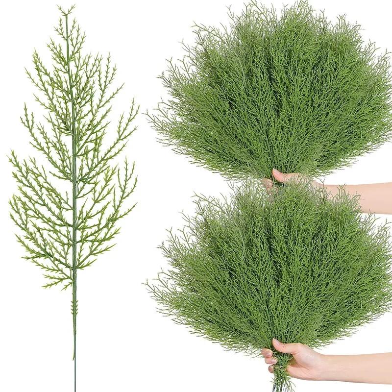 Artificial Christmas Frosted Pine Branches Faux Cedar Branches Fake Snow Sprigs Pine Leaves Plastic Cypress Garland Wreath DIY