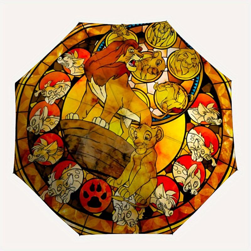 

1pc Lion King Automatic Folding Umbrella: Compact 8-rib Design Cartoon Travel Companion for Outdoor, Casual Accessory 8