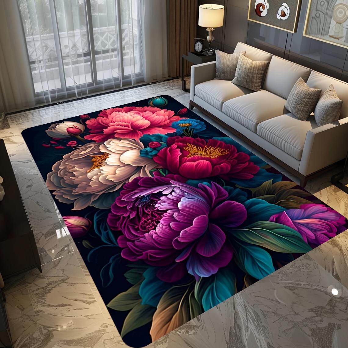 

Colored floral patterns Flannel-printed floor mats are slip-resistant Suitable for living room bedroom terrace garden carpets 60x90cm