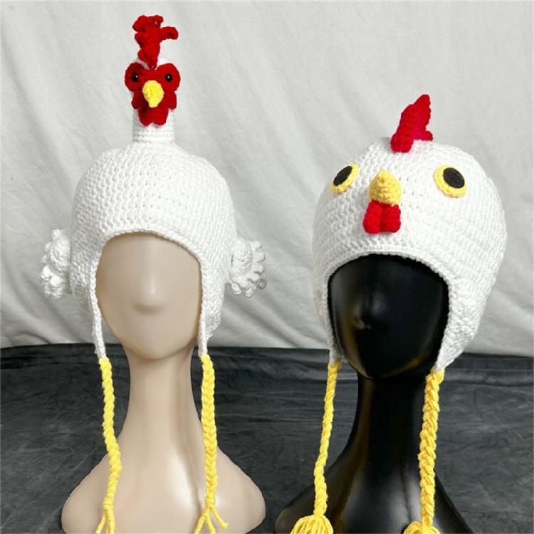 Holiday Turkey Hat Knitted Beanies Cartoon Chicken Ear Flap Hat Soft Cotton Animal Caps for Thanksgiving Celebrations