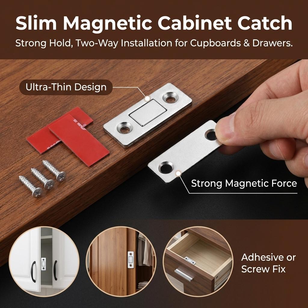 Magnetic Door Catch for Wardrobe Cabinet Self Adhesive Strong Magnetic Strip Invisible Sliding Door Magnet