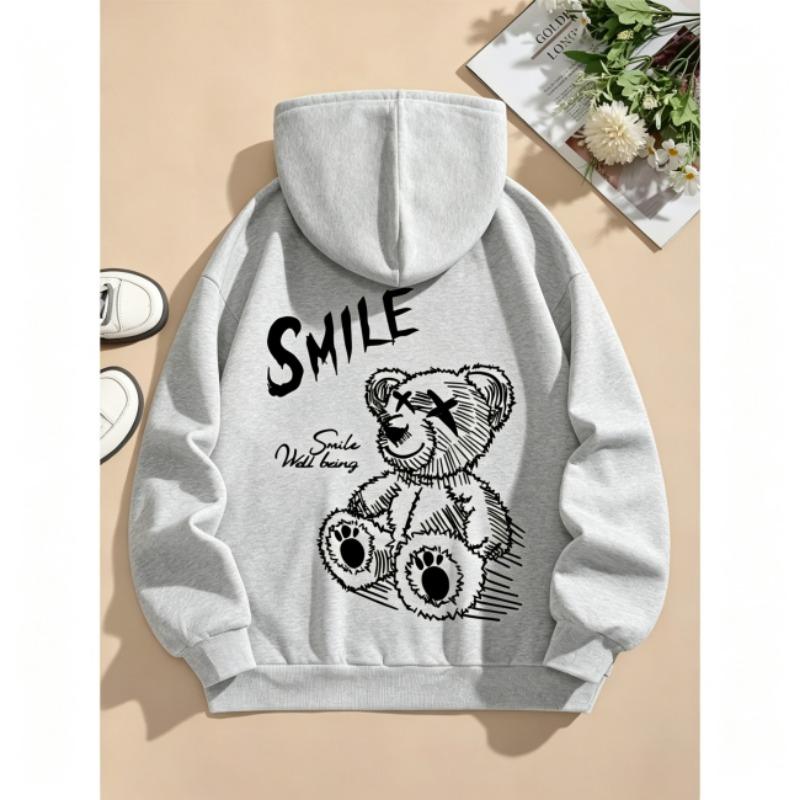 Felpe Primavera Autunno per Ragazzi Ragazze Felpa Casual Abbigliamento Bambini Top Felpa con Cappuccio a Manica Lunga Pullover con Cappuccio Stampato Orsetto Sorridente