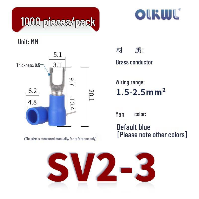 SV European Fork-Type Pre-Insulated Copper Crimp Terminals: SVS1.25-3.2/4/5, SV2-4/5/6 Wire Lugs.