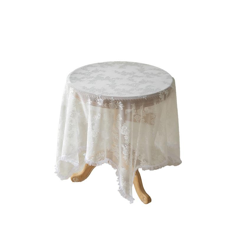 French Romantic Lace Tablecloth Wedding White Decorative Tablecloth High Sense Round Table Cloth Pastoral Embroidery Tablecloth Cover Towel