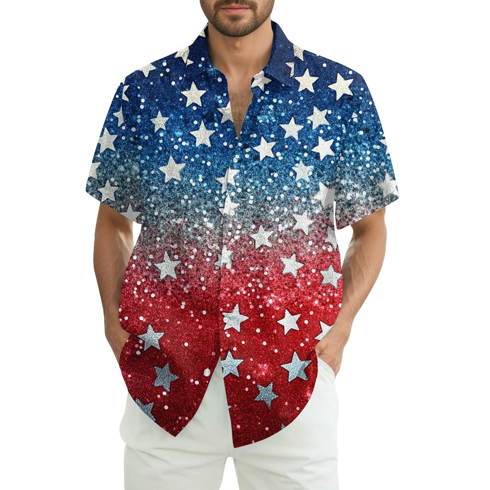 

Мужская повседневная рубашка с короткими рукавами и принтом «День независимости» XXXL красный