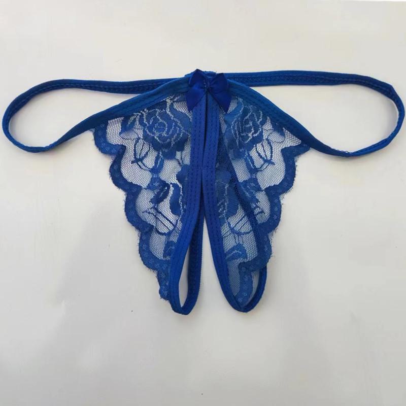 Chilot tanga cu fund deschis, dantelă și fundă - Chiloți sexy mărimi mari T-back
