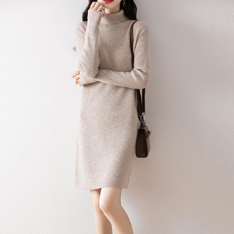 Women Sweater Dress 100% Wool MODERN NEW SAGA Turtleneck Knit Long Pullover Winter Jumpers Wool Long Dress Female
