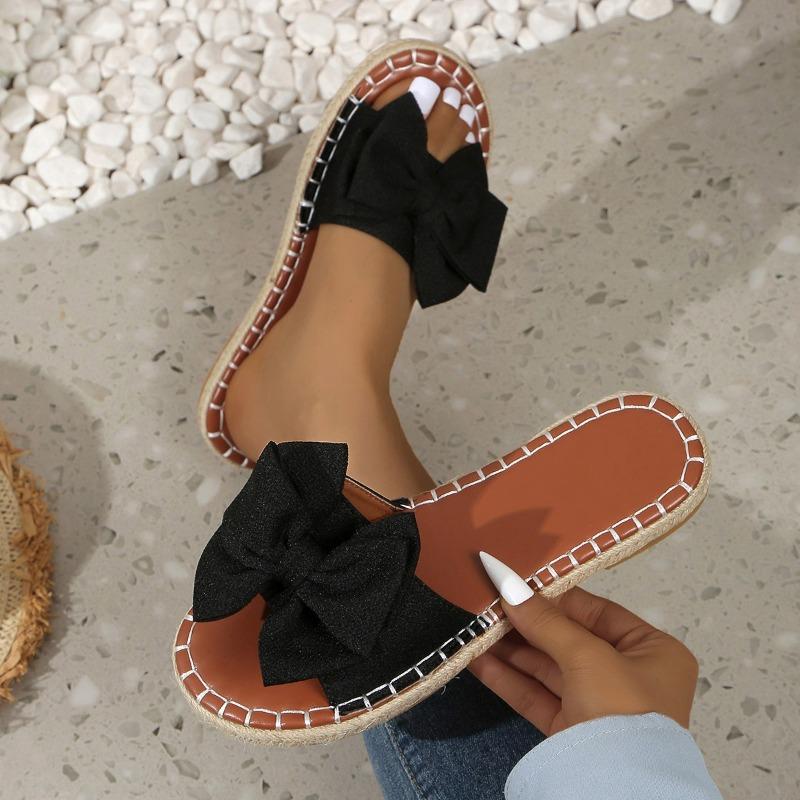 One-word slippers women's bow flat heel summer new sandals fashion wear sandals half slippers women
