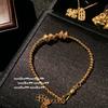 Golden Filigree Hammered Vajra Pixiu Pendant Necklace Women Handmade Chain Cubic Zirconia Geometric Statement Jewelry